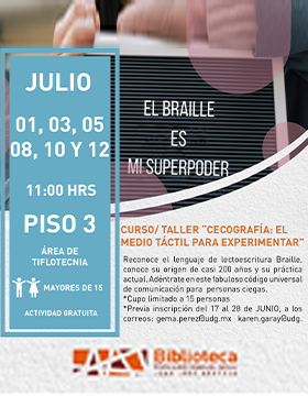 Cartel del Curso/taller “Cecografía: El medio táctil para experimentar”.