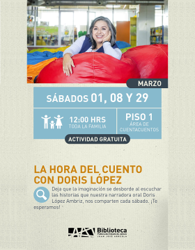 Cartel de La hora del cuento con Doris López