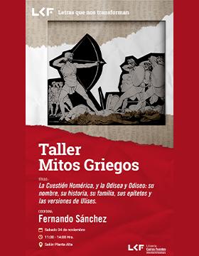 Cartel del Taller Mitos Griegos. Título: La Cuestión Homérica, y la Odisea y Odiseo: su nombre, su historia, su familia, sus epítetos y las versiones de Ulises