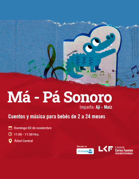 Cartel del Cuentos y música para bebés de 2 a 24 meses. Título: Má – Pá Sonoro