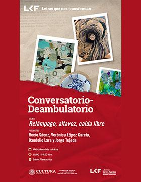 Cartel del Conversatorio-Deambulatorio “Relámpago, altavoz, caída libre”