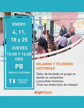 Cartel de Hilando y tejiendo historias