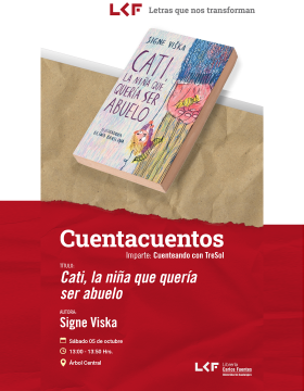Cartel del Cuentacuentos. Título: Cati, la niña que quería ser abuelo