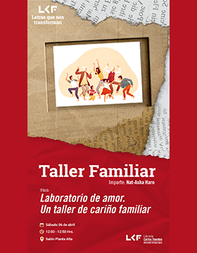Cartel del Taller familiar. Título: Laboratorio de amor. Un taller de cariño familiar