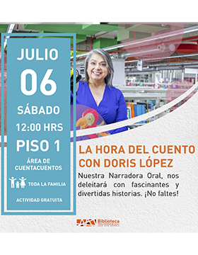 Cartel de la “La hora del cuento” con Doris López