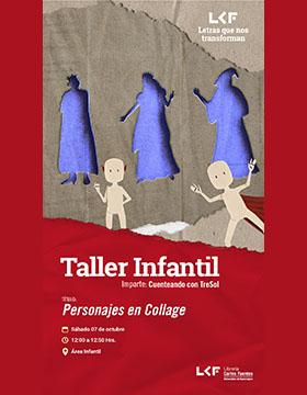 Cartel del Taller infantil. Título: Personajes en collage
