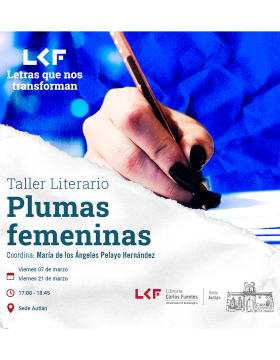Cartel del Taller literario “Plumas femeninas”