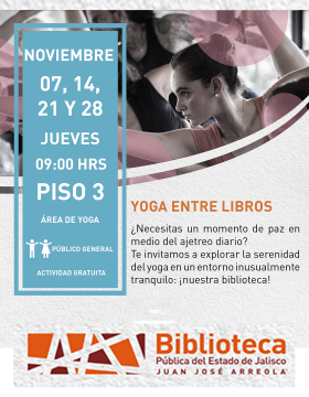 Cartel de Yoga entre libros