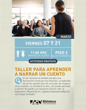 Cartel del Taller para aprender a narrar un cuento