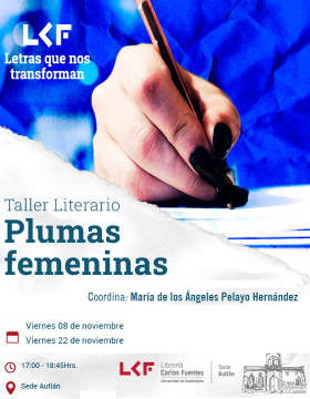 Cartel del Taller literario “Plumas femeninas”