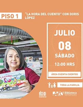 Cartel de “La hora del cuento” con Doris López