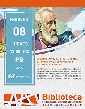 Cartel de la Lectura en voz alta: Julio Verne: Exploración en el nautilus y lecturas acuáticas