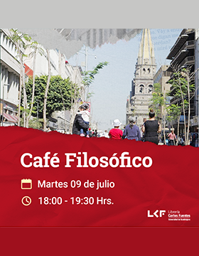 Cartel del Café filosófico. Título: ¿De quién es el espacio público?