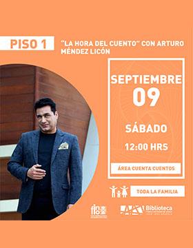Cartel de la “La hora del cuento” con Arturo Méndez Licón
