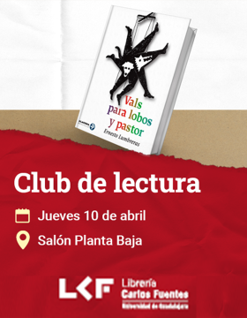 Cartel del Club de Lectura. Título Vals para lobos y pastor