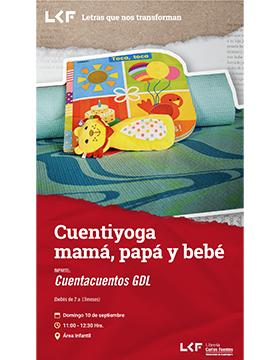 Cartel del Cuentiyoga mamá, papá y bebé