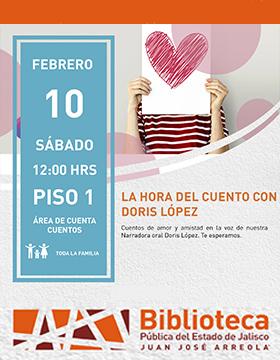 Cartel de “La hora del cuento” con Doris López