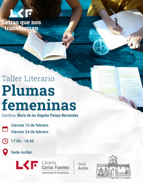 Cartel del Taller literario “Plumas femeninas”
