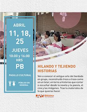 Cartel de Hilando y tejiendo historias