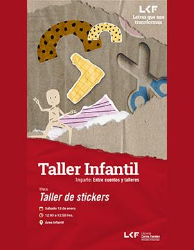 Cartel del Taller infantil. Título: Taller de stickers