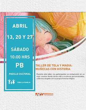 Cartel del Taller de tela y magia: Muñecas con historias