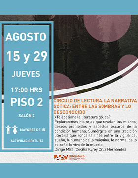 Cartel del Círculo de lectura. La narrativa gótica: Entre las sombras o lo desconocido