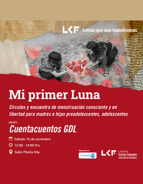 Cartel de "Mi primer luna". Título: "Círculos y encuentro de Menstruación Consciente y en Libertad para madres e hijas preadolescentes, adolescentes"