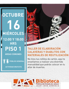 Cartel del Taller de elaboración calaveras y diablitos con materiales de reutilización