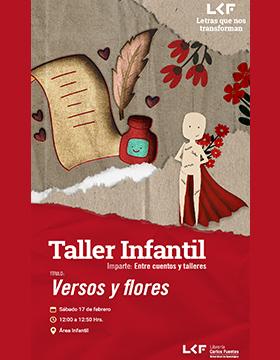 Cartel del Taller infantil. Título: "Versos y flores