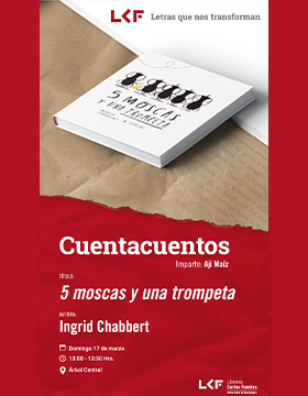Cartel del Cuentacuentos. Título: 5 moscas y una trompeta