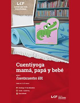 Cartel del Cuentiyoga mamá, papá y bebé