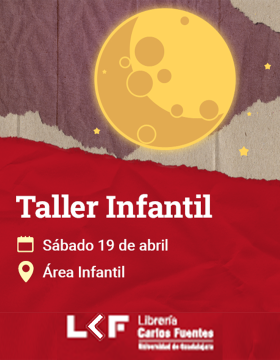 Cartel del Taller infantil. Título Aventuras Lunares: ¿De qué está hecha la Luna?"