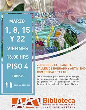 Cartel del Zurciendo el planeta: Taller de bordado y artivismo con rescate textil