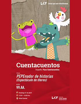 Cartel del Cuentacuentos. Título: PEPEnador de historias (Espectáculo de títeres)