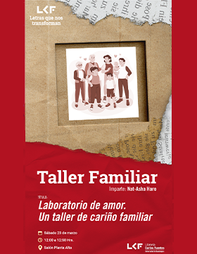 Cartel del familiar. Título: Laboratorio de amor. Un taller de cariño familiar