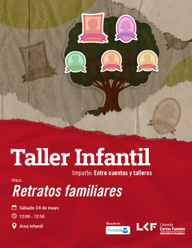 Cartel del Taller infantil. Título Retratos familiares