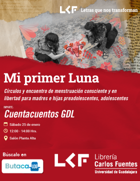 Cartel de "Mi primer luna". Título: "Círculos y encuentro de Menstruación Consciente y en Libertad para madres e hijas preadolescentes, adolescentes"