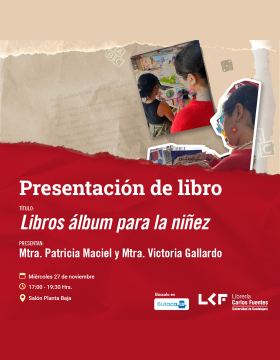 Cartel de la Presentación de libro. Título: Libros álbum para la niñez