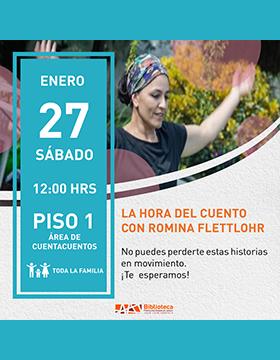 Cartel de “La hora del cuento” con Romina Flettlohr