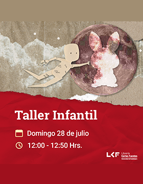 Cartel del Taller infantil. Título: El conejo en la cara de la luna