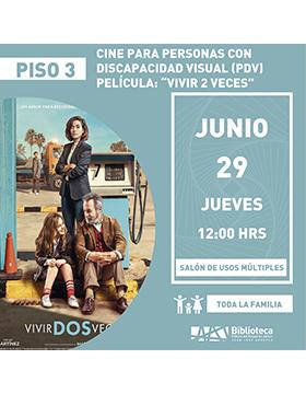 Grafico de Cine para personas con discapacidad visual (CPDV).  Película: “Vivir 2 veces”