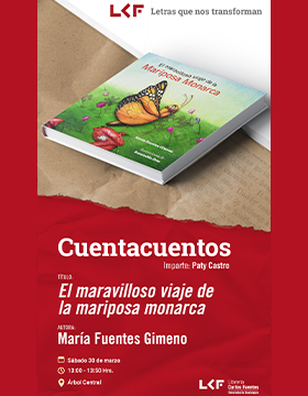 Cartel del Cuentacuentos. Título: El maravilloso viaje de la mariposa monarca