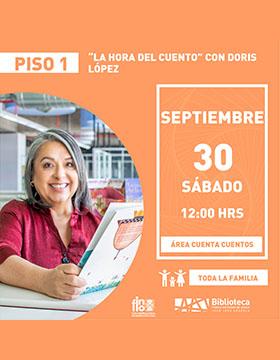 Cartel de “La hora del cuento” con Doris López