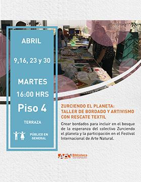 Cartel del Zurciendo el planeta: Taller de bordado y artivismo con rescate textil