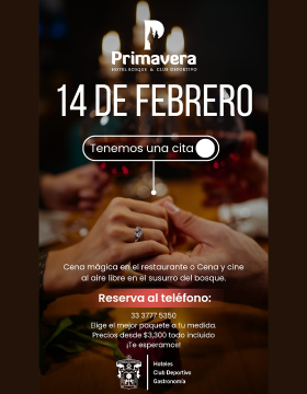 Cartel de Este 14 de febrero tenemos una cita en el Hotel Villa Primavera
