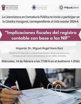 Cartel de la Cátedra inaugural de la Licenciatura en Contaduría Pública, ciclo escolar 2024-A