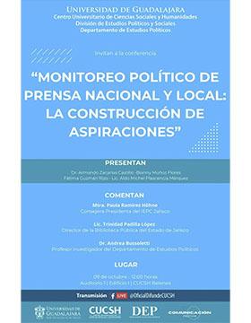 Cartel de la Conferencia Monitoreo político de prensa nacional y local La construcción de aspiraciones