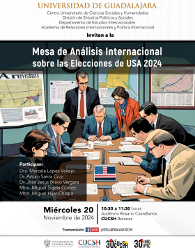 Cartel de la Mesa de análisis internacional sobre las elecciones de USA 2024