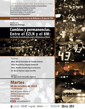 Cartel de la Mesa de diálogo: Cambios y permanencias. Entre el EZLN y el 8M