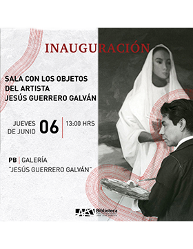 Cartel de la Inauguración de la exposición: Sala con los objetos del artista Jesús Guerrero Galván